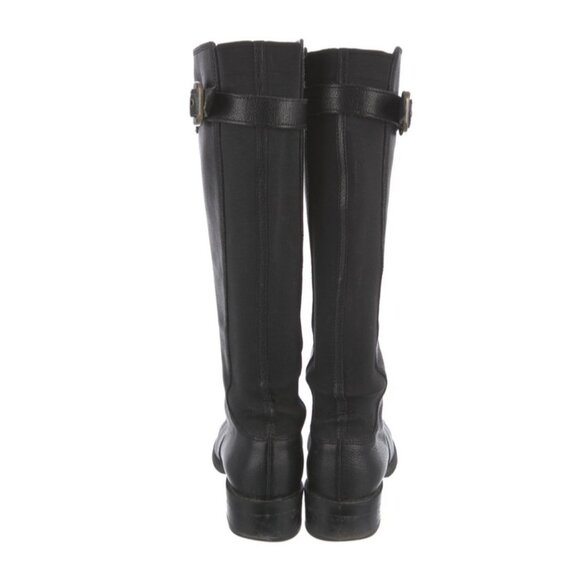 🖤 Giorgio Armani Black Leather Riding Boots Stretch Panel Logo Buckle Size 8.5 - Picture 4 of 9
